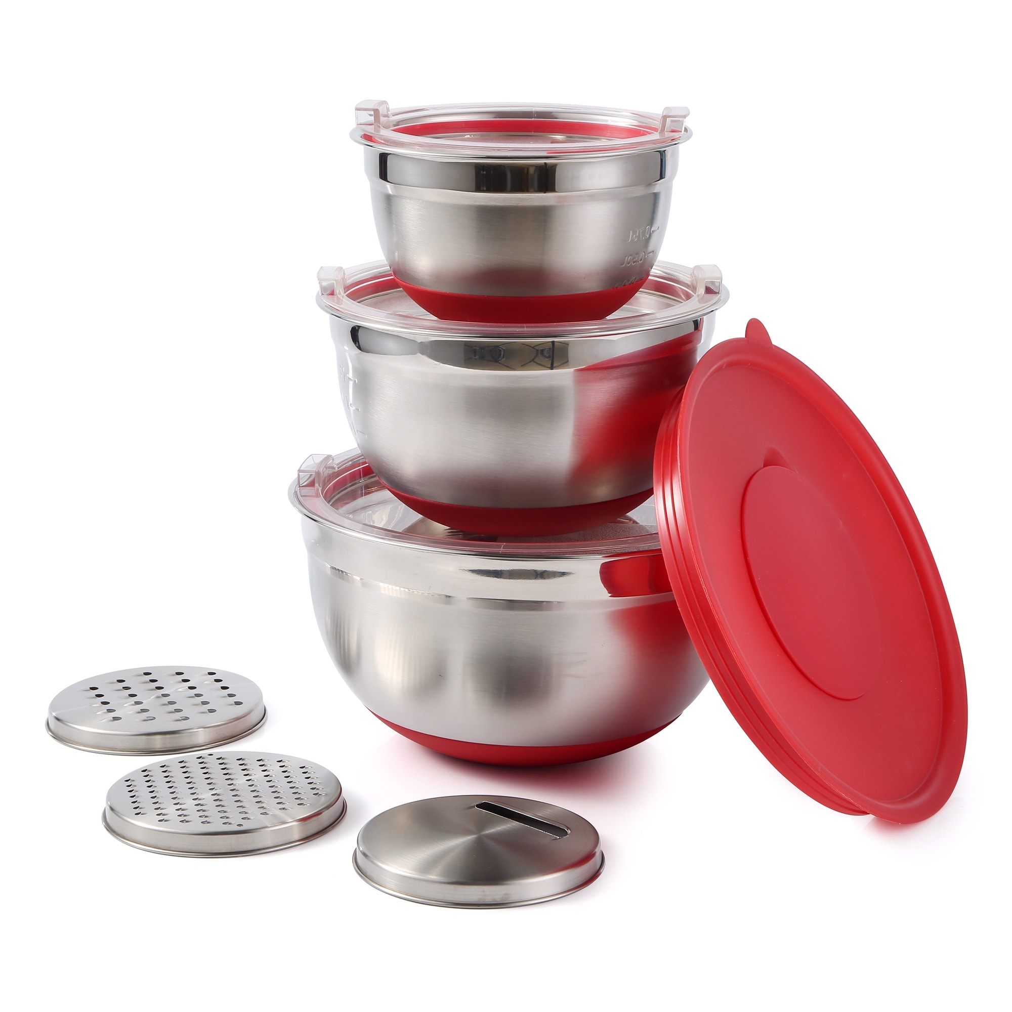 Viking 10 Piece Stainless Steel Mixing Bowl Set with Lids Red
