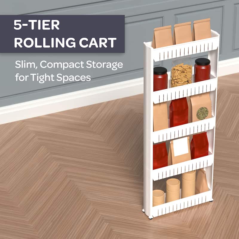 Slim Rolling Storage Cart - Utility Cart with Wheels by Lavish Home (White)