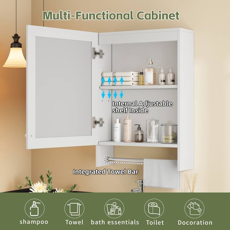 3-in-1 Mirror Cabinet,20"Wall Mounted Medicine Cabinet with Adjustable Shelf & Soft Close Door,High-Define Mirror with Storage