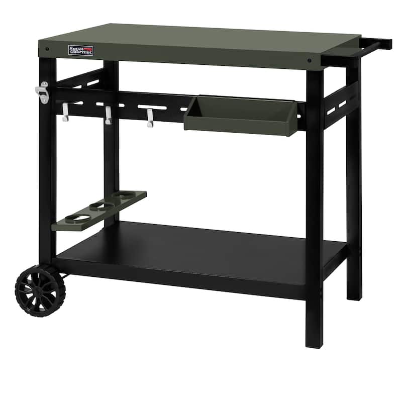 Royal Gourmet Double-Tier Dining Cart with Olive Green Top - N/A