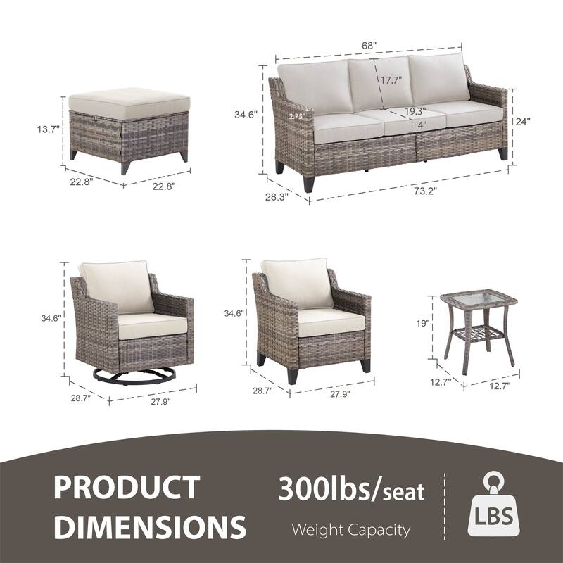 Glissia 8-Piece Gray Wicker Patio Conversation Set with Swivel Gliders and Ottomans