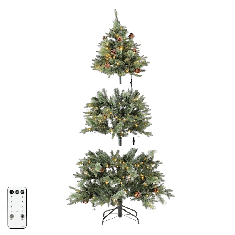 SAFAVIEH 5.5 Ft, Green, Pre-Lit Artificial Christmas Tree With Pine Cones - 42"W x 42"D x 66"H