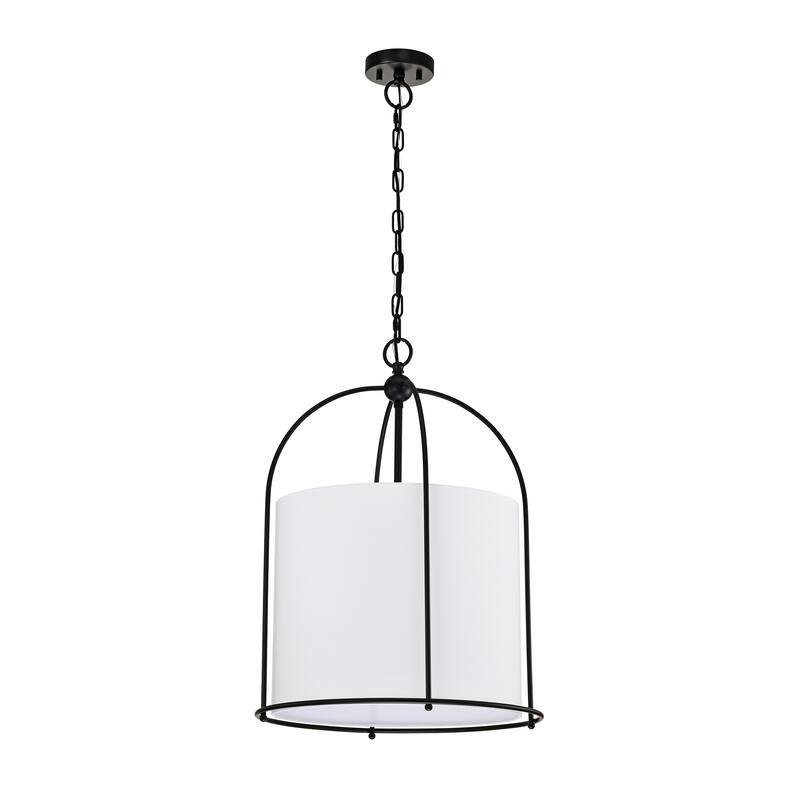 Matte Black Finish 3-Light 18 in. Cage Chandelier with White Fabric Shade