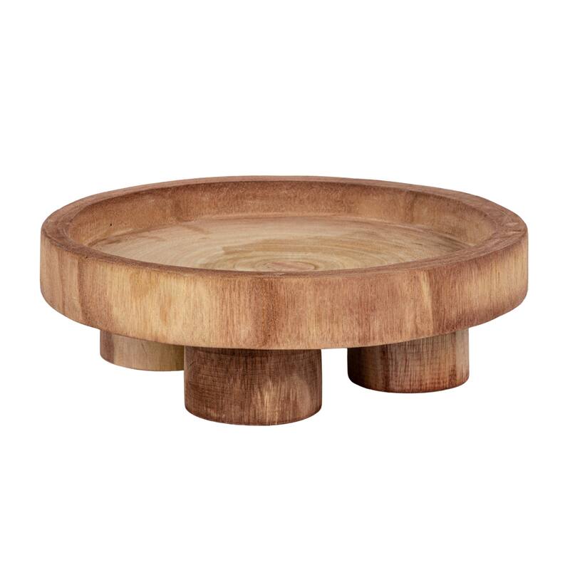 Paulownia Wood Pedestal Tray - 11.8"L x 11.8"W x 3.5"H