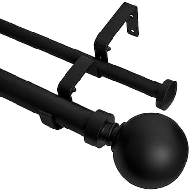 Meriville 1-Inch Diameter Steel Ball Double Window Curtain Rod with End Cap finial