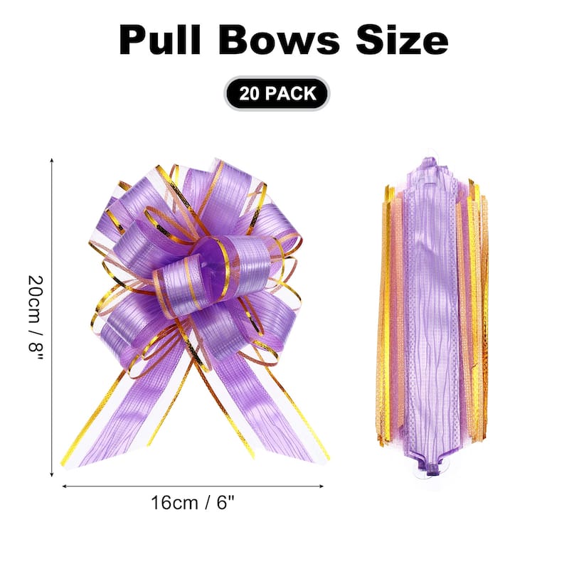 20pcs Pull Bows 6.3 Inch Wide Organza Ribbon Bow for Gift Wrapping - Purple