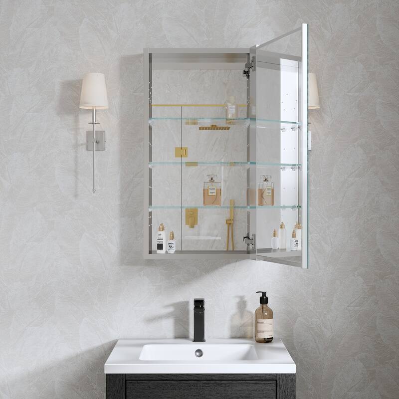 Recessed or Surface Wall Mount Bathroom Medicine Cabinet With Adjustable Glass Shelves