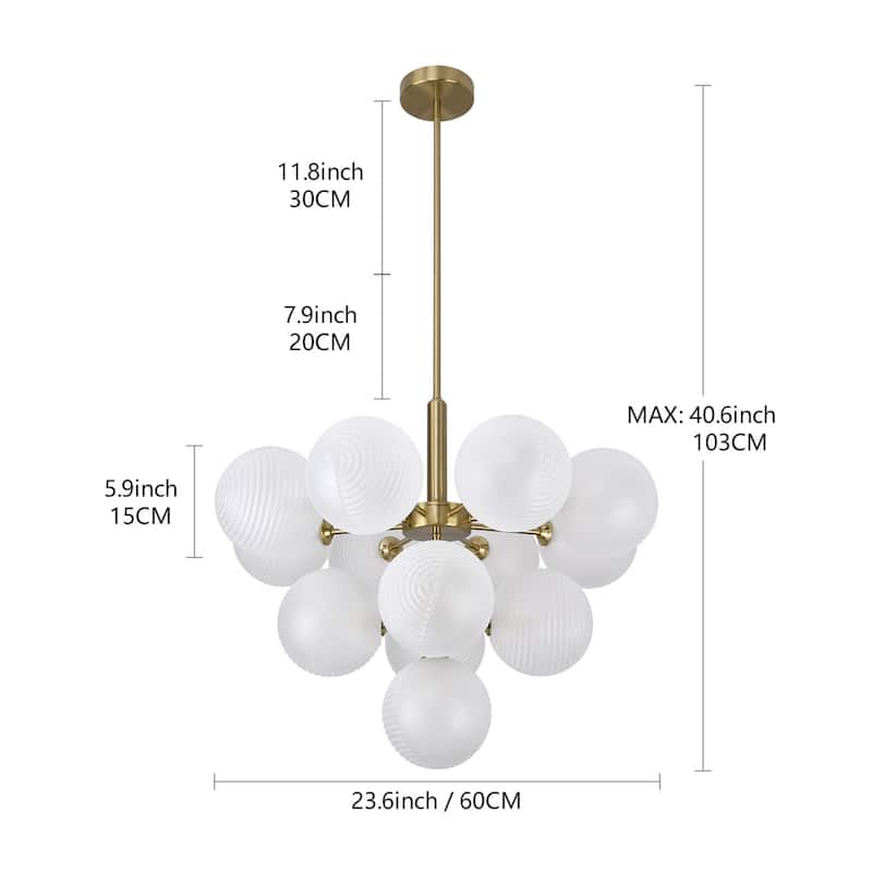 13 - Light Luxury Gold Chandelier with Frosted Glass Globes for Living Dining Room Centerpiece - Antique Brass
