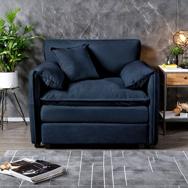 Chenille Modular Armchair with Storage Pockets & Toss Pillow - Blue