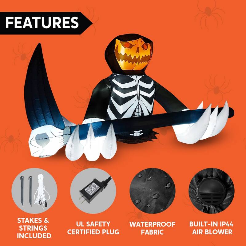Syncfun 4ft Ground Breaker Pumpkin Reaper Inflatable with Scythe and
