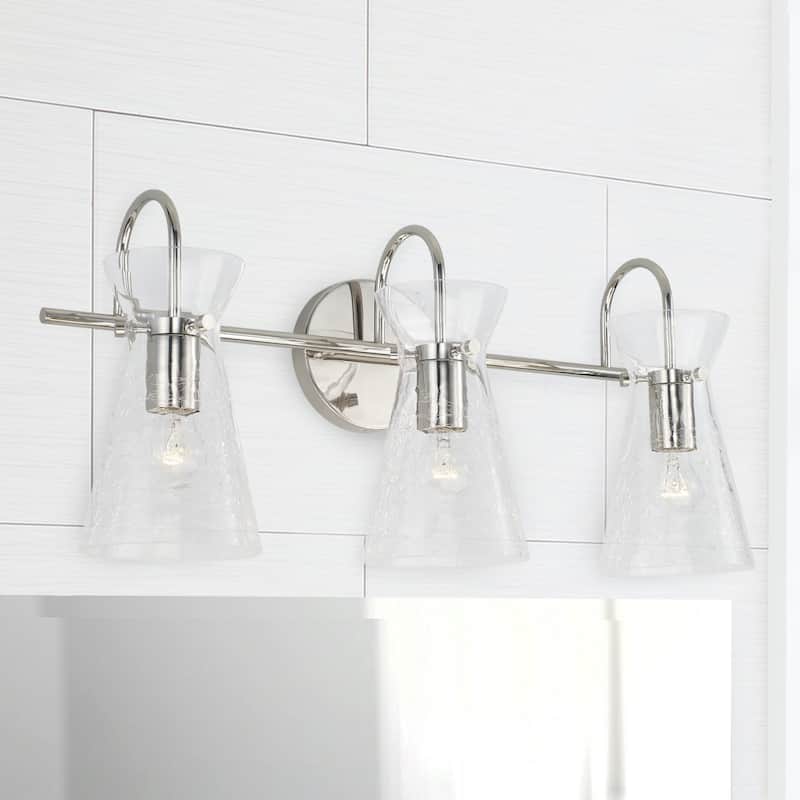 3-light 24-inch Bath/ Vanity Fixture w/ Clear Half-Crackle Tapered Glass