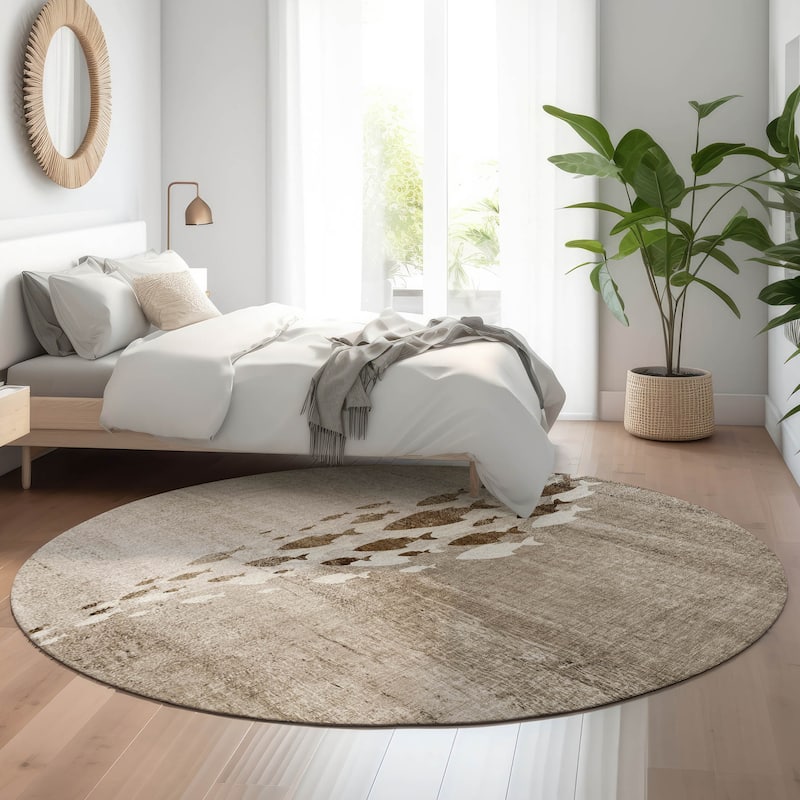 Premium Washable Super Modern Fish Soft Mayfield Rug - Taupe - 8' x 8' - Round