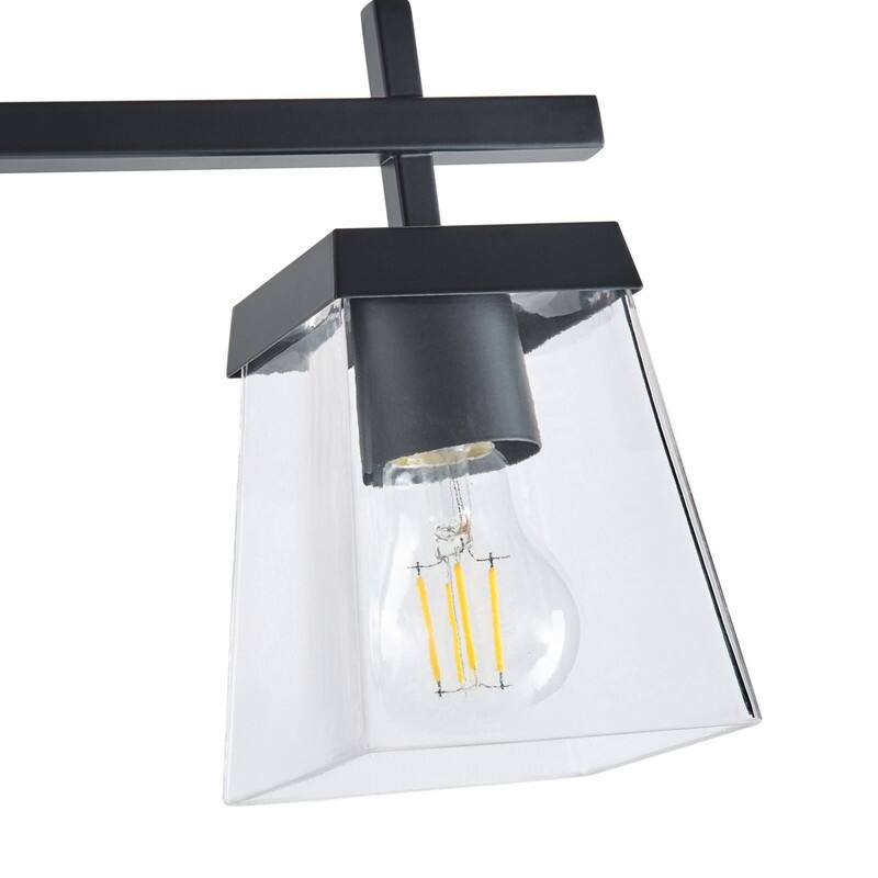 Industrial 4-Light Matte Black Vanity Light with Clear Glass Shades for Bathroom
