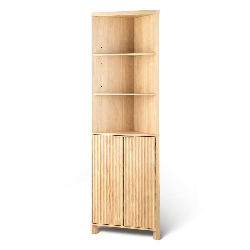 Oak Freestanding Corner Cabinet Bookcase Display Cabinet - Oak