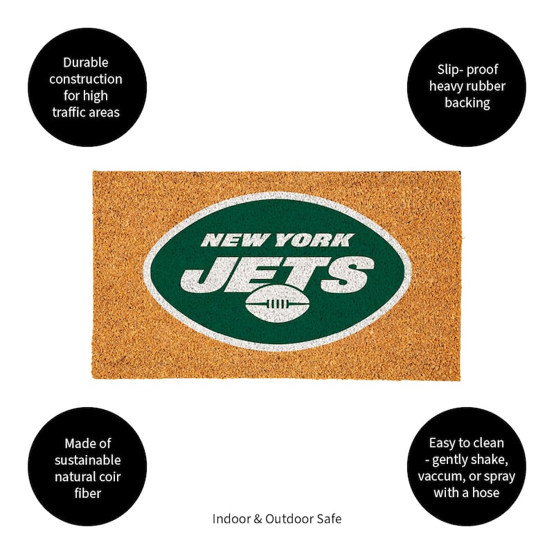 Coir Door Mat, 16"x 28", New York Jets - 28" x 16"