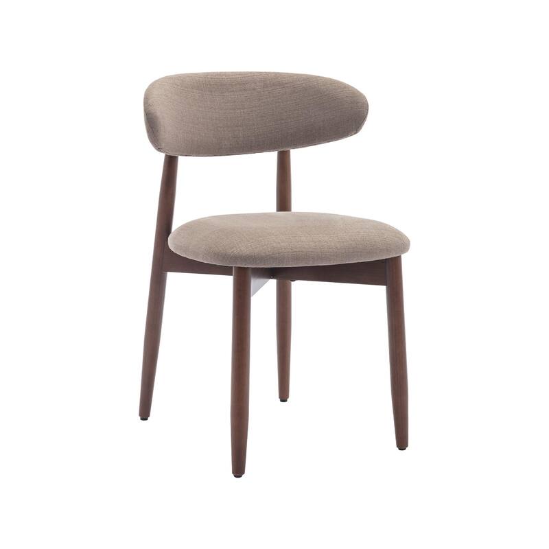 Set of 2 Wooden Dining Chairs, Fabric Upholstered, Beige