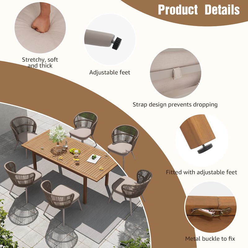 Outdoor 7-Piece Patio Dining Chair and Extendable Wood Dining Table