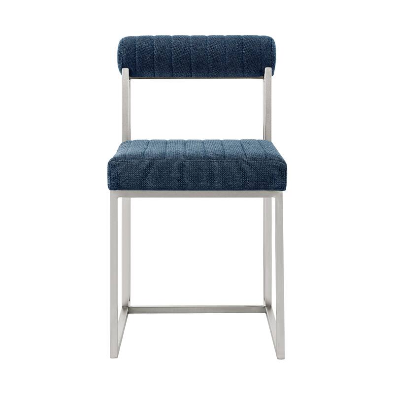 Tasie Dining Chair Set of 2, Stainless Steel, Blue Tufted Polyester