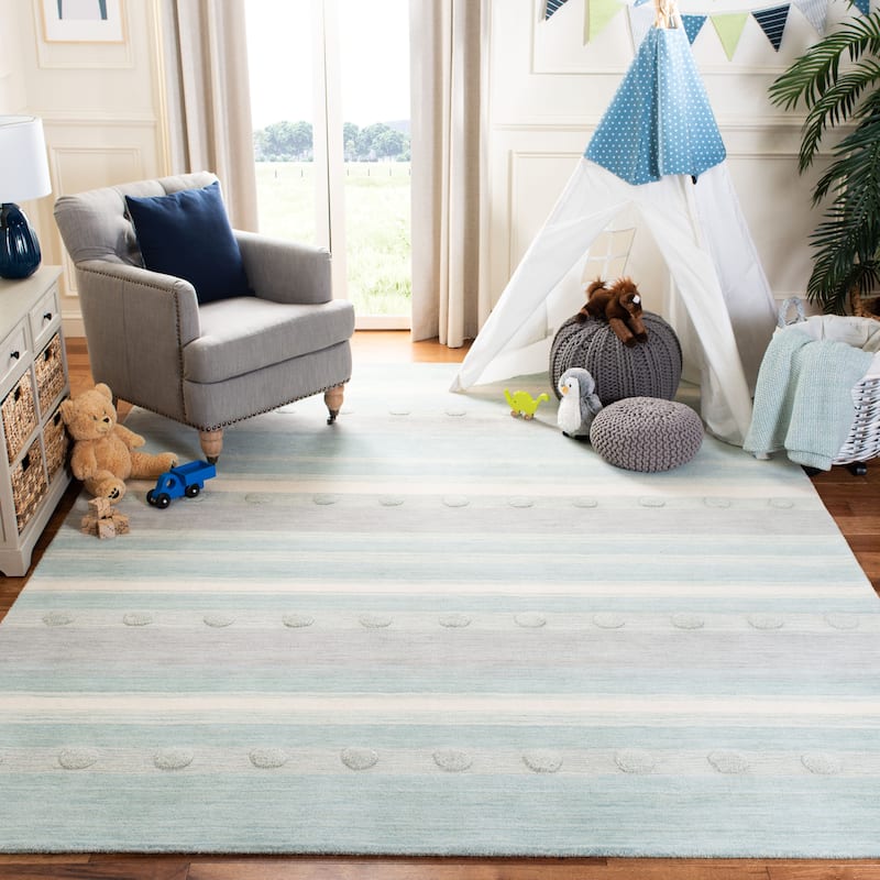 SAFAVIEH Handmade Kids Sandugash Wool Rug - 6'  x  9' - Aqua/Ivory - Rectangle