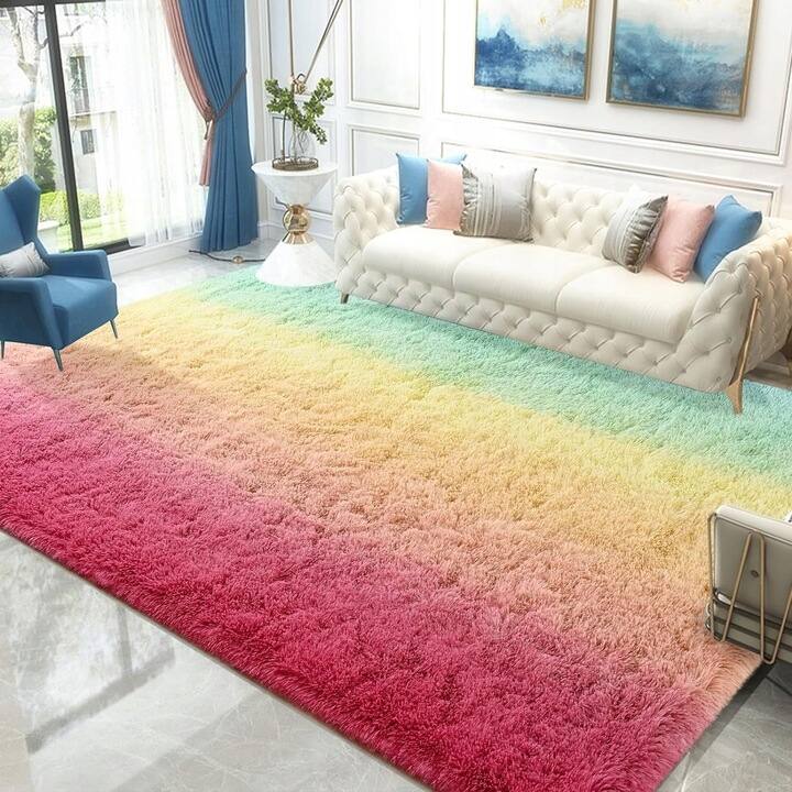 Shaggy Home Decor Carpet Luxury Gradient Rug for Living Room Bedroom