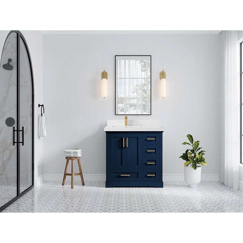 Willow Collections 36 x 22 Boston Left Offset Sink Bathroom Vanity with Quartz or Marble Countertop