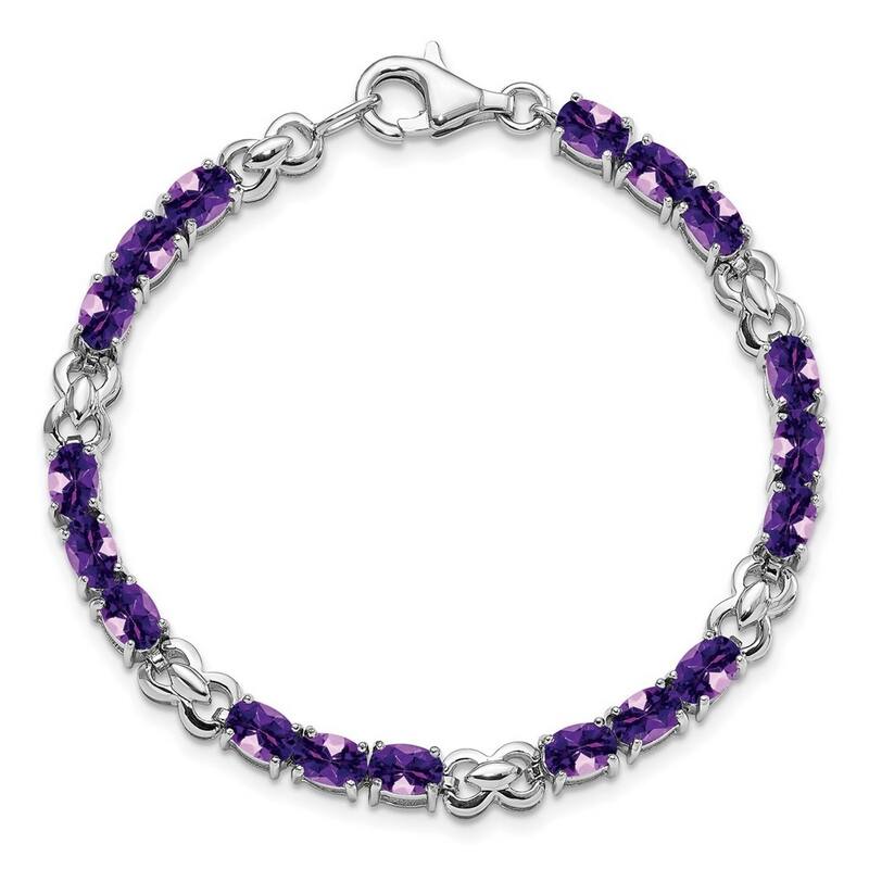 Curata 925 Sterling Silver 7" 5mm Genuine Oval Gemstone Station Bracelet - Amethyst - 7 Inch - Amethyst - White