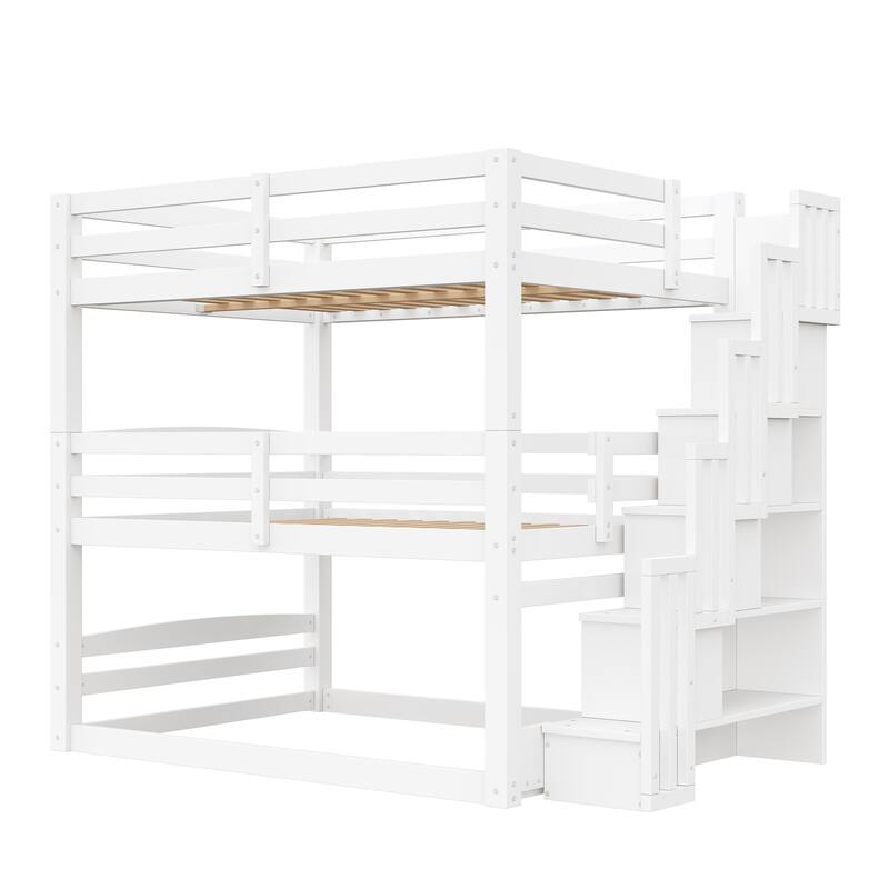 Roomfitters Full Triple Bunk Bed with Storage Staircase, Separable Design