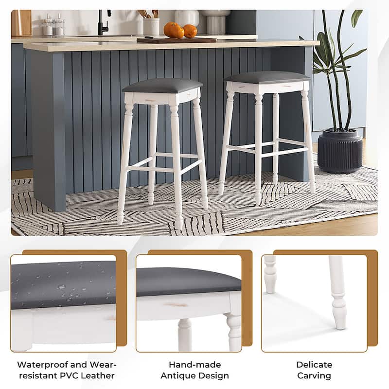 Gymax 29'' Bar Stool Set of 4 w/ Padded Seat Cushions Rubber Wood Legs