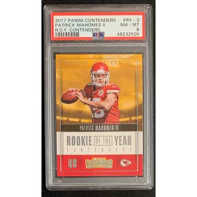 Patrick Mahomes 2017 Panini Contenders Football Rookie Card #RY-3 Graded PSA 8 - 8'6" x 11'6"