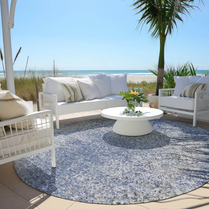 Machine Washable Indoor/ Outdoor Chantille Solid Contemporary Rug - Blue - 8' x 8'