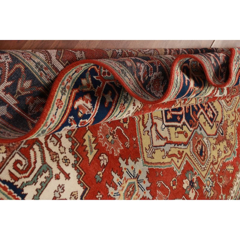 Hand Knotted Oriental 100% Wool Carpet Traditional Medallion Oranges & Rust Heriz (serapi) Area Rug - 10' 0'' X 7' 10''