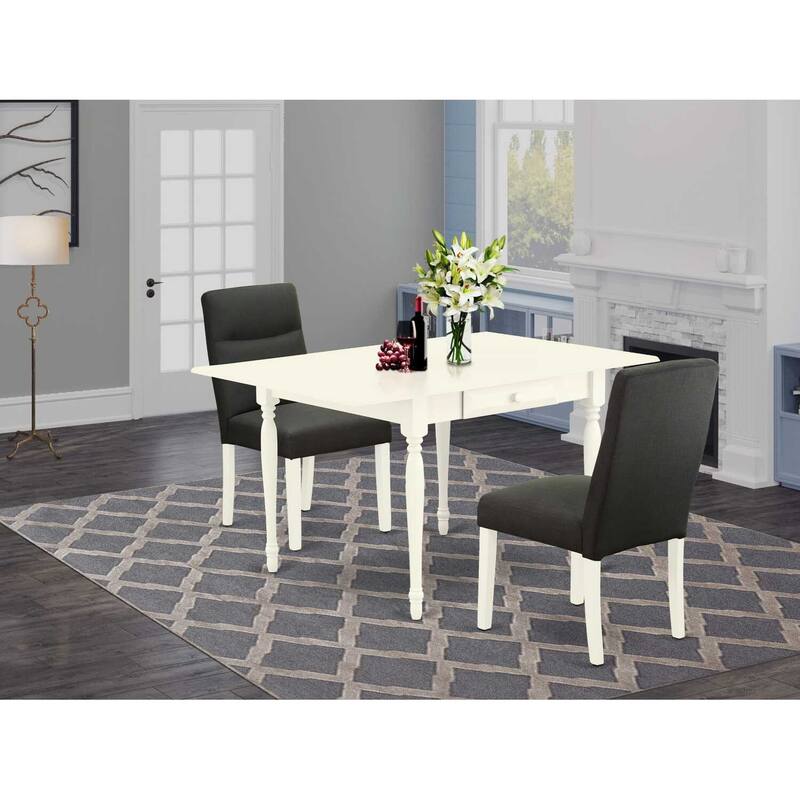 HomeStock 3-Piece Linen White Finish Solid Wood Top With Dropleaf Dining Table Set
