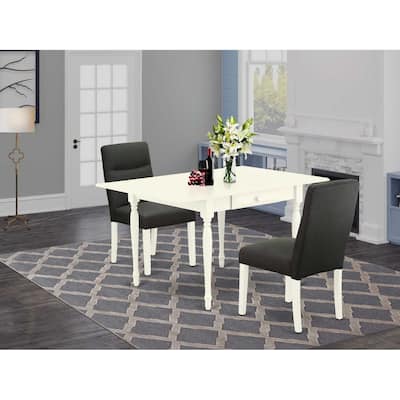 HomeStock 3-Piece Linen White Finish Solid Wood Top With Dropleaf Dining Table Set
