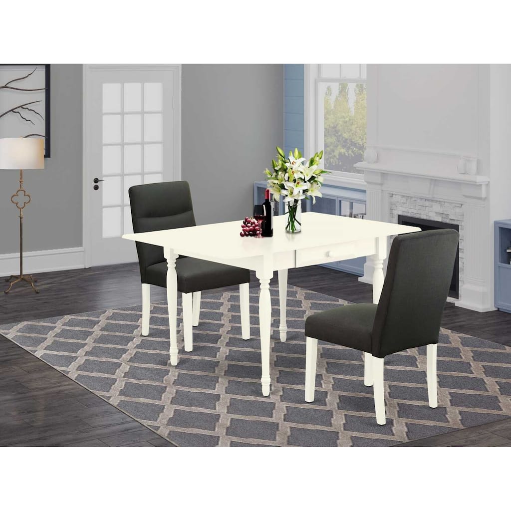 HomeStock 3-Piece Linen White Finish Solid Wood Top With Dropleaf Dining Table Set