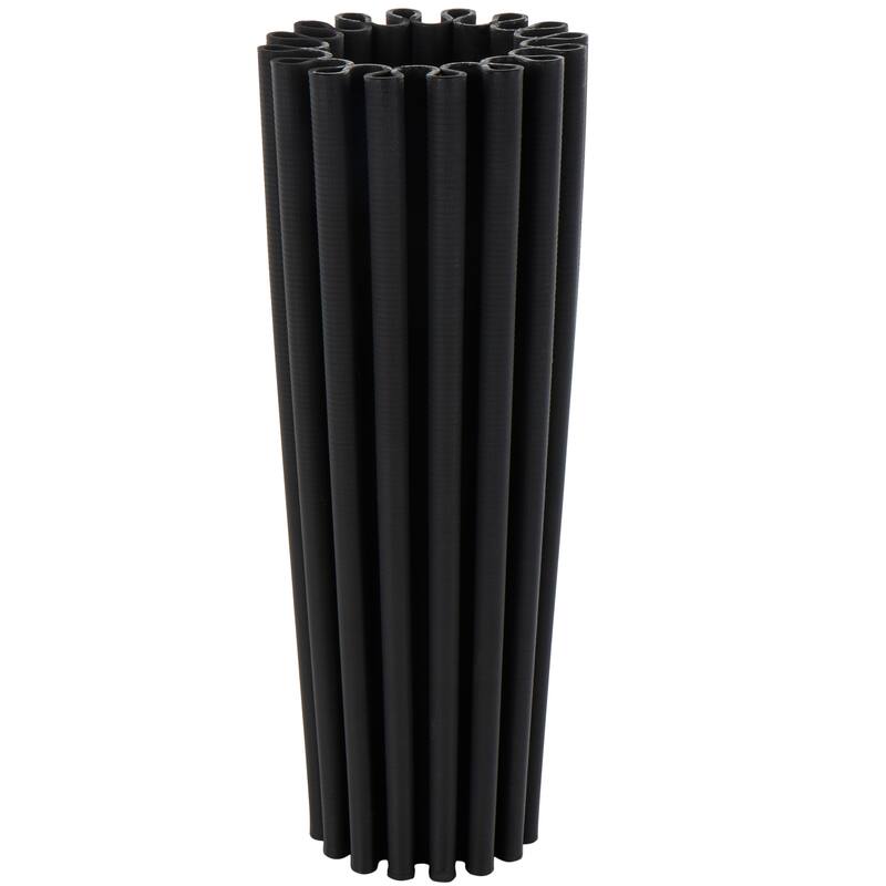 Black Ceramic Dimensional Ribbed Abstract Vase with Cylindrical Ridges