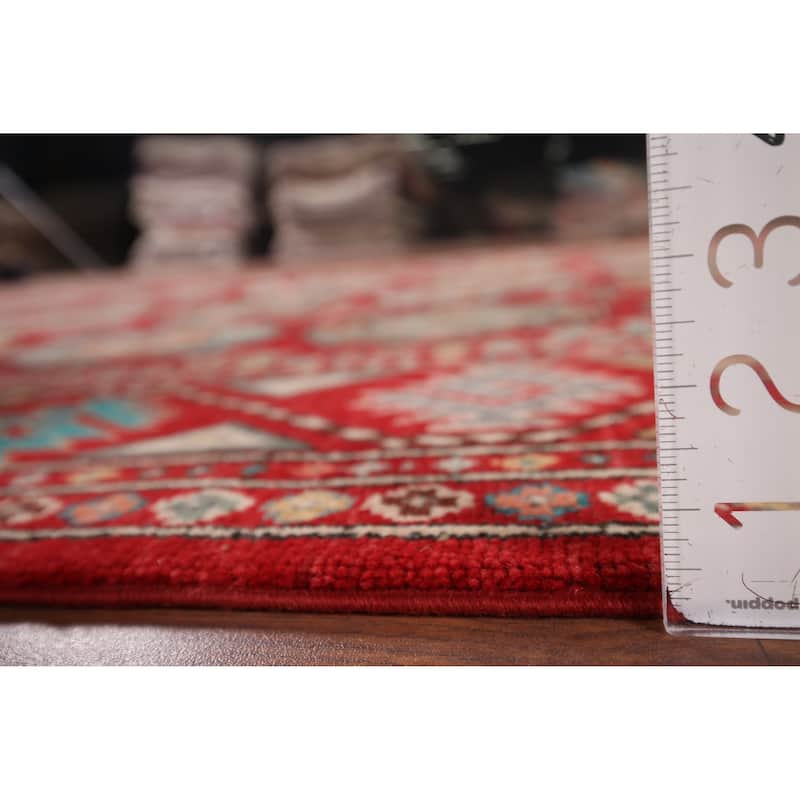 All-Over Red Geometric Kazak Area Rug Handmade Wool Carpet - 6'5" x 9'9"
