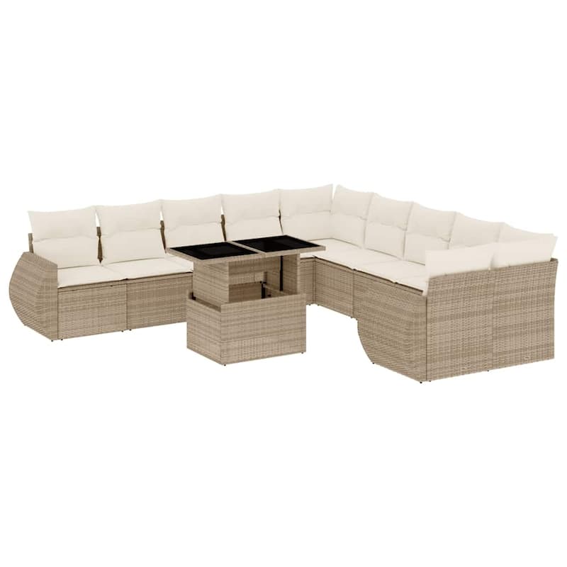vidaXL Patio Sofa Set with Cushions Outdoor Furniture 11 Piece Poly Rattan - 21.7 x 39.4 x 28.7