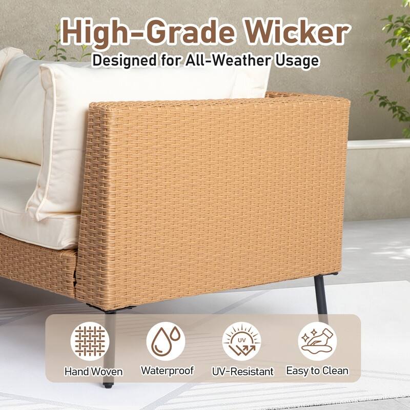 Patio 6-Piece Wicker Sectional Sofa Set with Corner & Ottomans, Adjustable Iron Feet