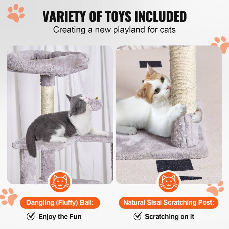 Cat Tree for Indoor Cats, 60.6" Cat Tower with Cat Condo, Sisal Scratching Post, Hammock, Top Perch, Jumping Platforms