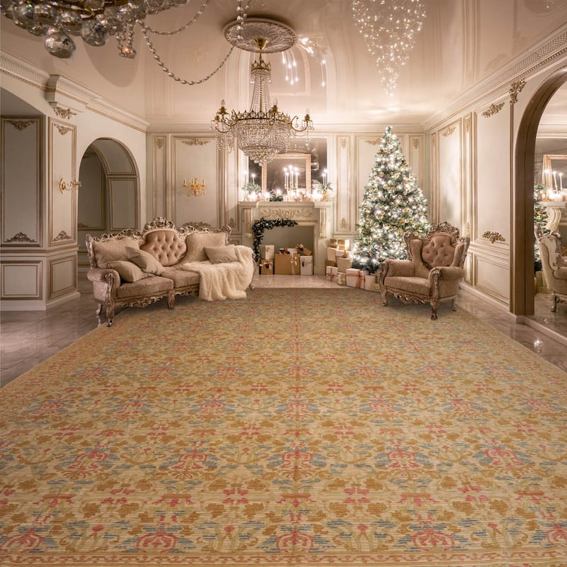 Hand Knotted Beige, Blue 100% Wool Transitional Oriental Area Rug - 14' 6'' x 19' 10''