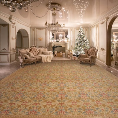 Hand Knotted Beige, Blue 100% Wool Transitional Oriental Area Rug - 14' 6'' x 19' 10''