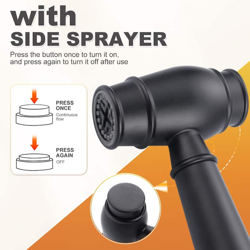 WOWOW 4 Hole Double Handle Bridge Kitchen Faucet with Side Sprayer