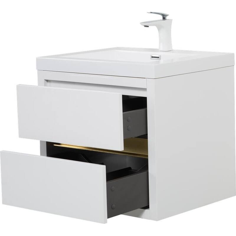 Abruzzo 24" Wall-Mount Bathroom Vanity with Stone Resin Top and Dual Soft-Close Drawers