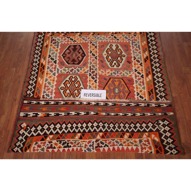 Vegetable Dye Kilim Qashqai Persian Rug Flatweave Wool Carpet - 4'11"x 7'6"