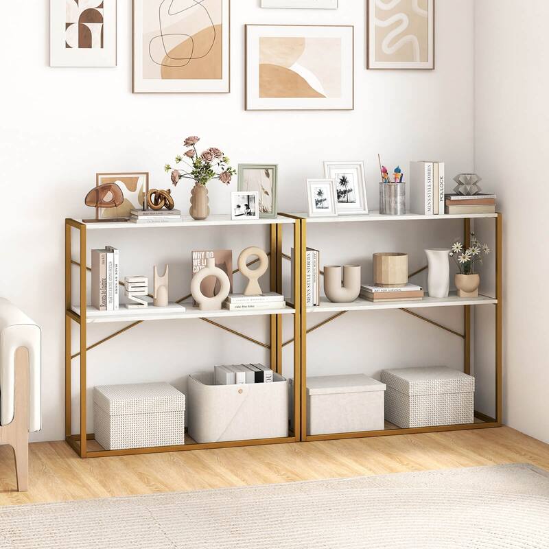 Costway 36” Console Table with Wooden Textured Open Shelves & Metal - See Details