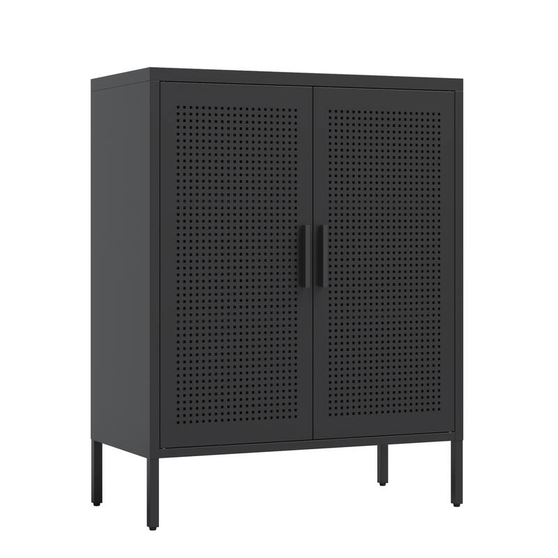 Metal Storage Cabinet with 2 Doors and 2 Adjustable Shelves, Steel Lockable Garage Storage Cabinet