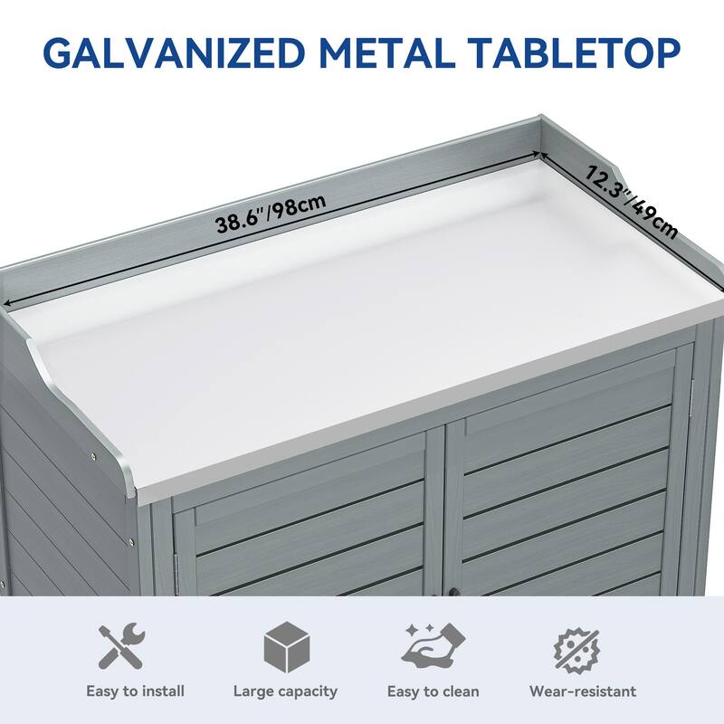 Moasis Outdoor Garden Grey Potting Bench - 38.6"L x 38.6"W x 12.3"H