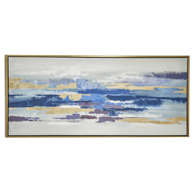 Canvas Abstract Long Horizontal Framed Wall Art with Gold Foil Accents - Blue - Roche River Decor - 71"W, 32"H - Gold