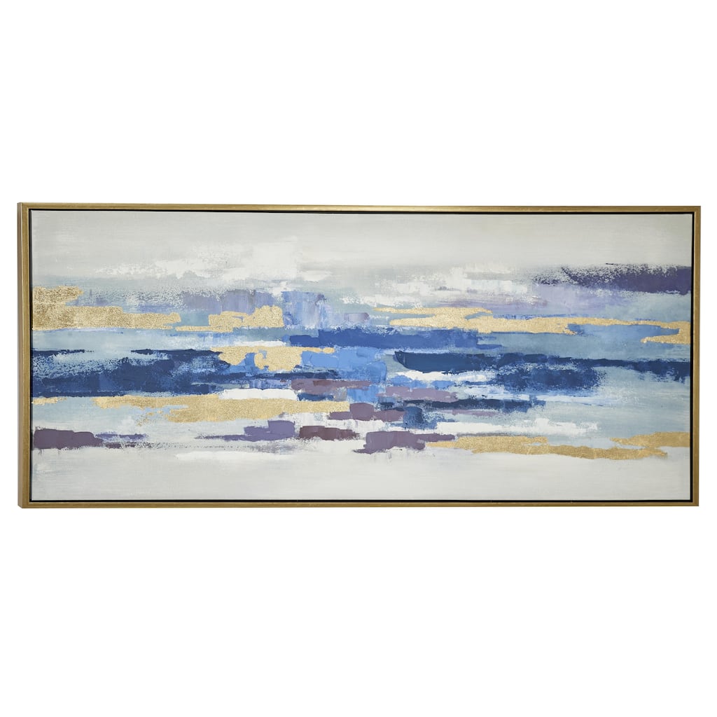 Canvas Abstract Long Horizontal Framed Wall Art with Gold Foil Accents - Blue - Roche River Decor