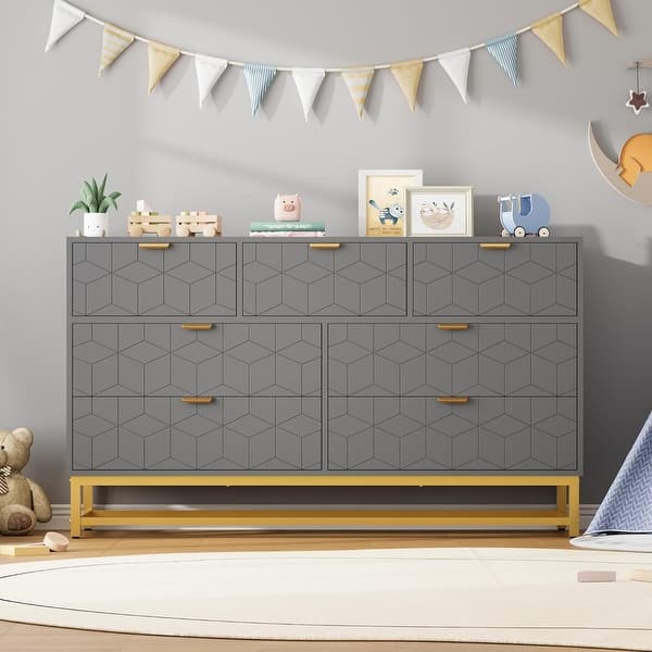 grey dresser with gold handles 53.5 Inch 7-Drawer Modern Dresser, Metal Handle & Legs, Chest Storage Organizer for Closet, Entryway - Bed Bath & Beyond Ming